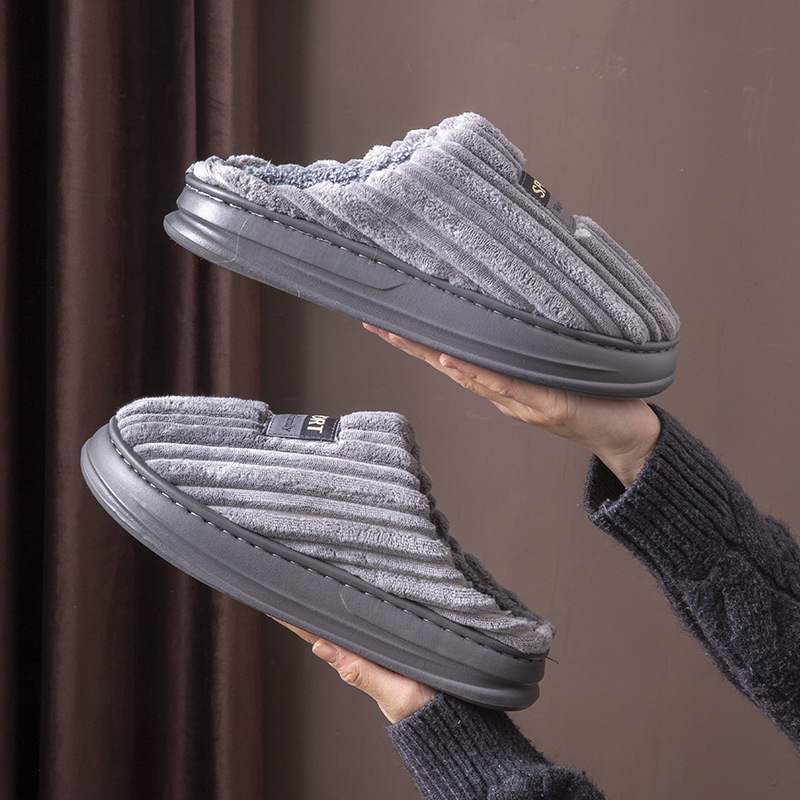 Insole Memory Foam - 2026년 겨울 남성용 스트라이프 스웨이드 슬리퍼